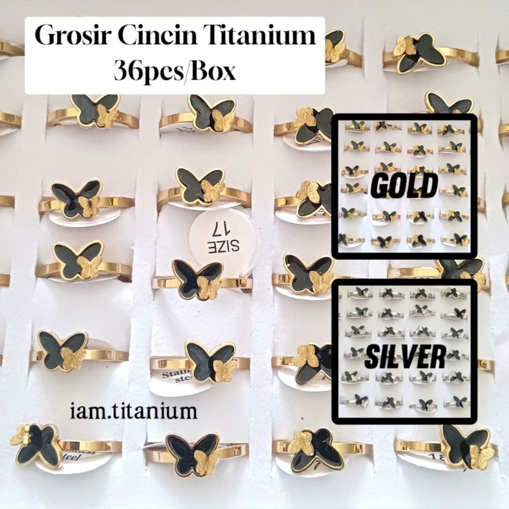 Grosir Cincin Titanium 36pcs/Box Cincin Kupu-Kupu Bahan Titanium Anti Karat Anti Luntur Stainless St