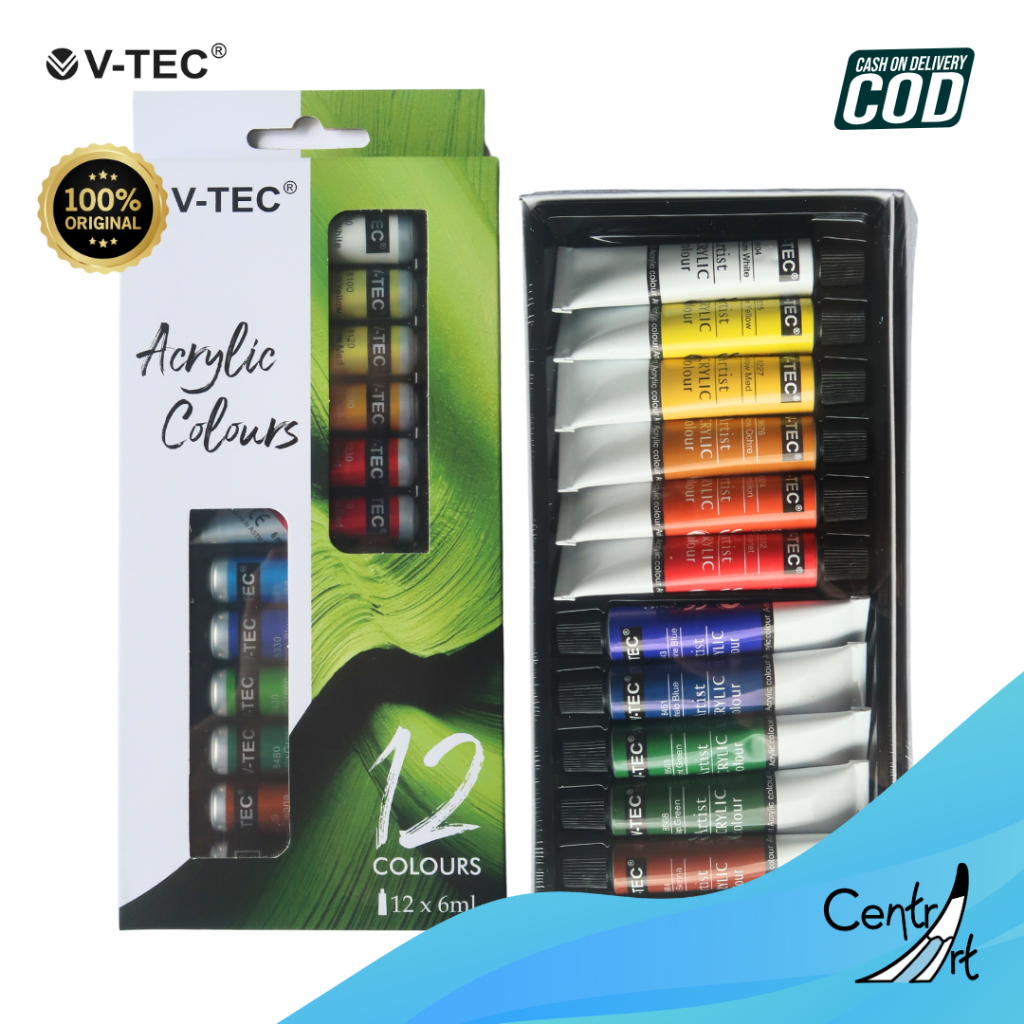

Cat Acrylic V-tec VT-612/A 12 warna Vtec Acrylic colours set 12 x 6 warna