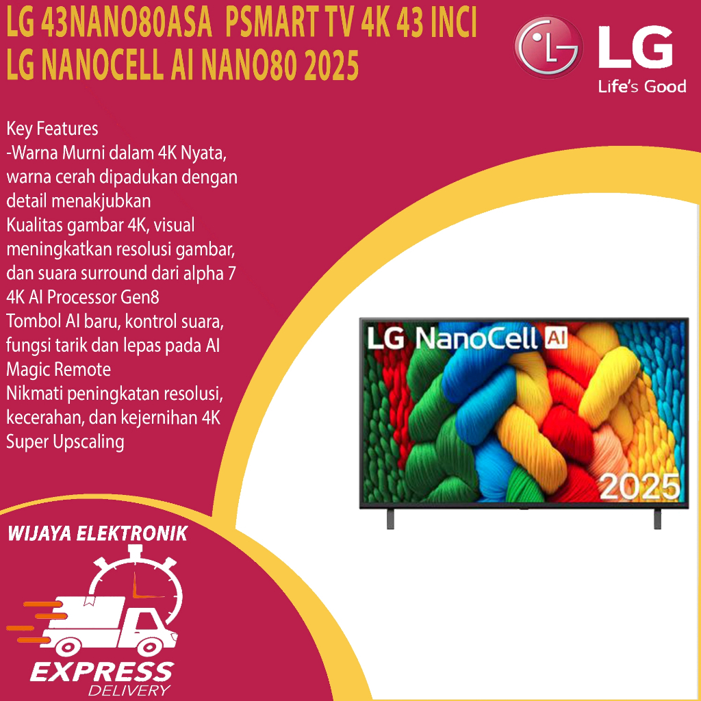 LG 43NANO80ASA Smart TV 4K 43 Inci LG NanoCell AI NANO80 2025  43NANO80ASA 43NANO80