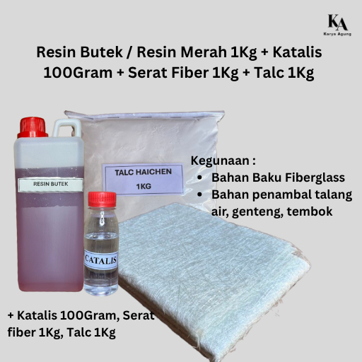 PAKET RESIN BUTEK / RESIN MERAH ( RESIN BUTEK 1KG + SERAT FIBER 1 KG + KATALIS 100 GR + TALC 1 KG)