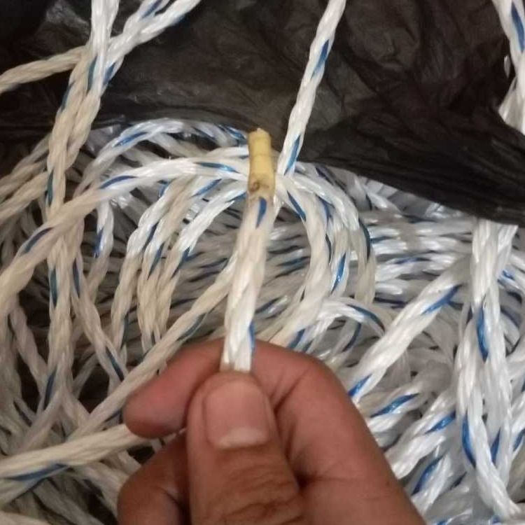 

1 Meter Tali Tambang 6mm Plastik PP Polypropyline Putih Lis Biru Kecil