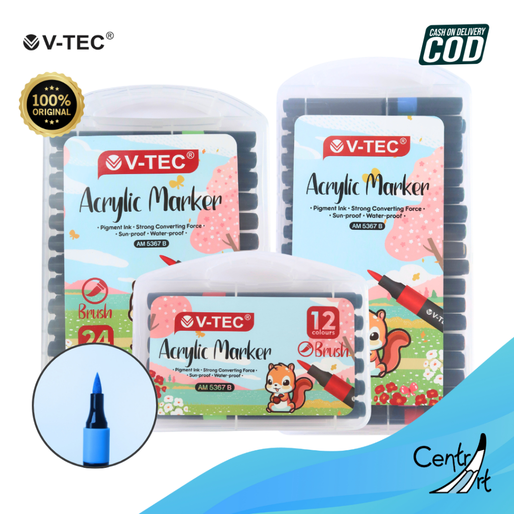 

V-tec Acrylic marker 12 colour brush 12 colours | 24 colour | 36 warna Vtec marker akrilik seni