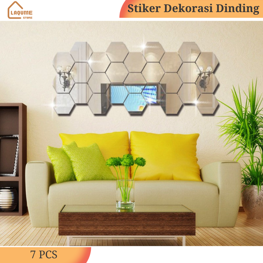 Stiker Kaca Dekorasi Cermin SegiEnam Heksagon 7pcs/Stiker Cermin Hiasan Dinding