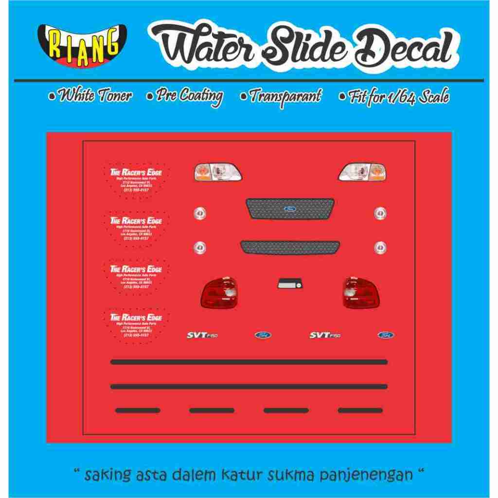 Decal Waterslide Hot Wheels Fast Furious Brian Ford F-150 SVT