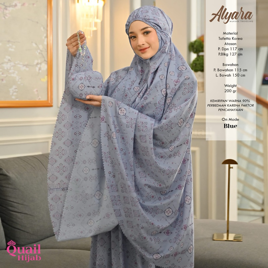 Alyara Mukena Travelling Material Tafetta Korea Original Quail Hijab Mukenah Travel Alyara Quail