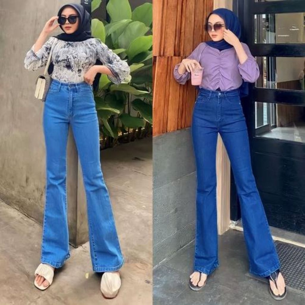 Celana Jeans Wanita High Waist Cutbray Korean Style