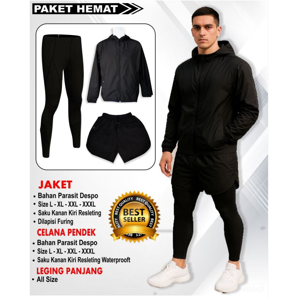 Paket Set Setelan Jaket Celana Pendek Parasut Celana Panjang Olahraga Pria Wanita Stelan Sport Latih