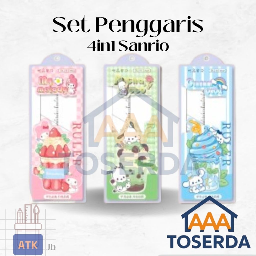 

AAA Toserda | Penggaris Set 4‑in‑1 Sanrio | Ruler Geometry Set Kartun Cute Alat Tulis Sekolah