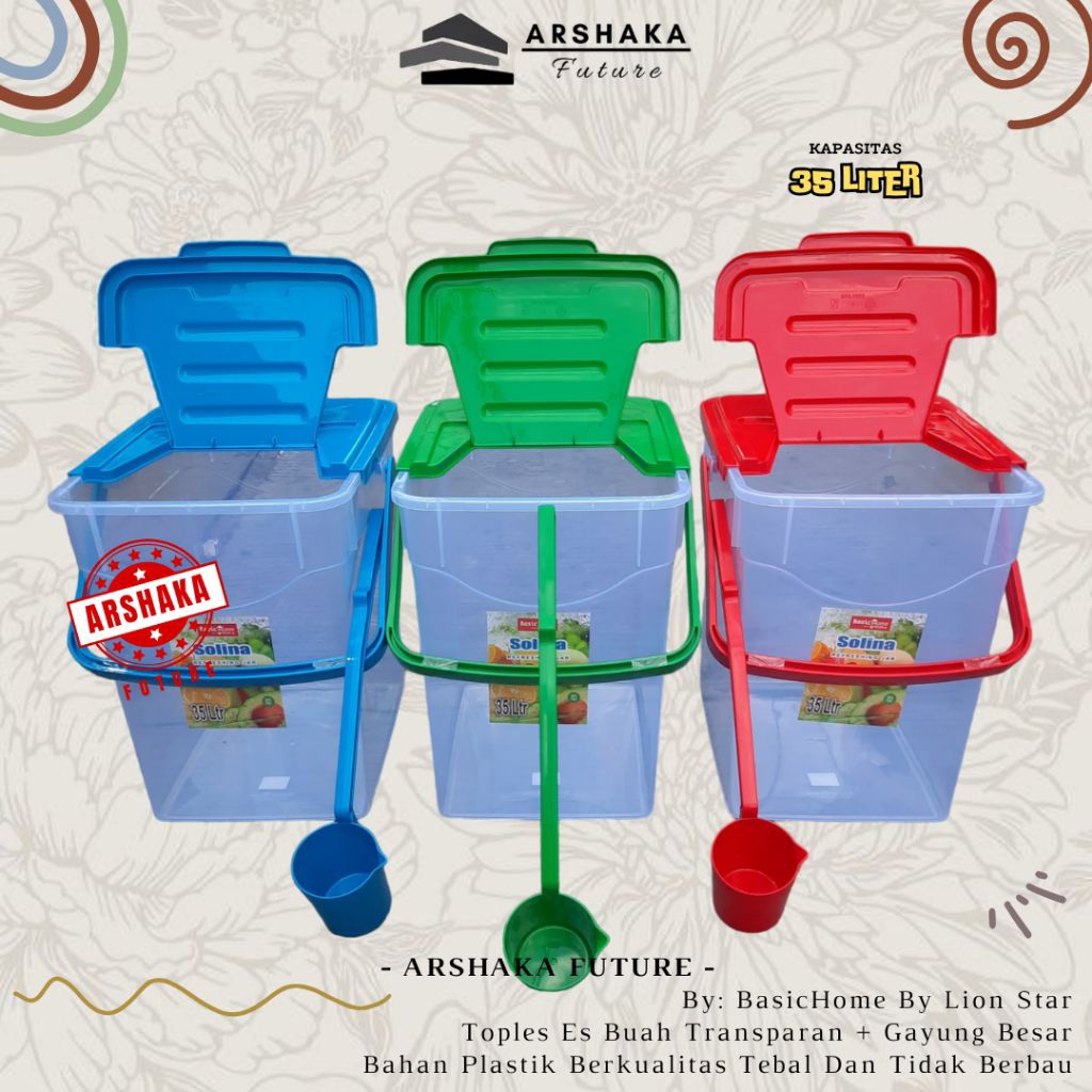 BasicHome By Lion Star - Toples Es Buah 35 Liter + Gayung - Aquarium Es Buah Besar - Penyimpanan Es 