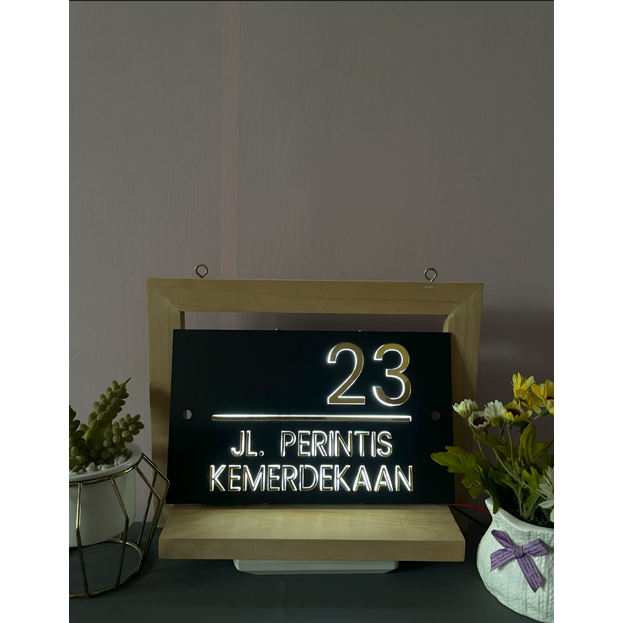Nomor Rumah LED Acrylic Premium – Custom Nama & Alamat