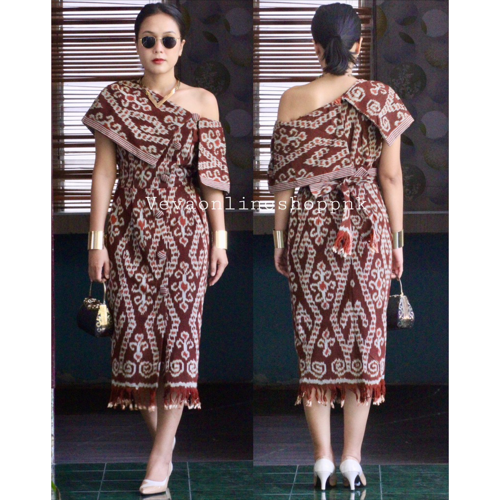 DRESS ETNIK TENUN MODEL SABRINA MOTIF DAYAK KALIMANTAN