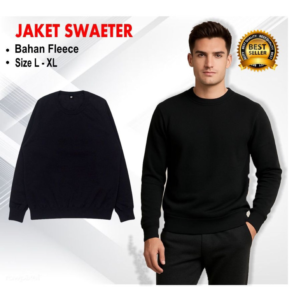 Sweater Pria Wanita Big Size Jumbo Suwiter Wanita Over Size Crewneck Switer Unisex Hitam Polos dan B