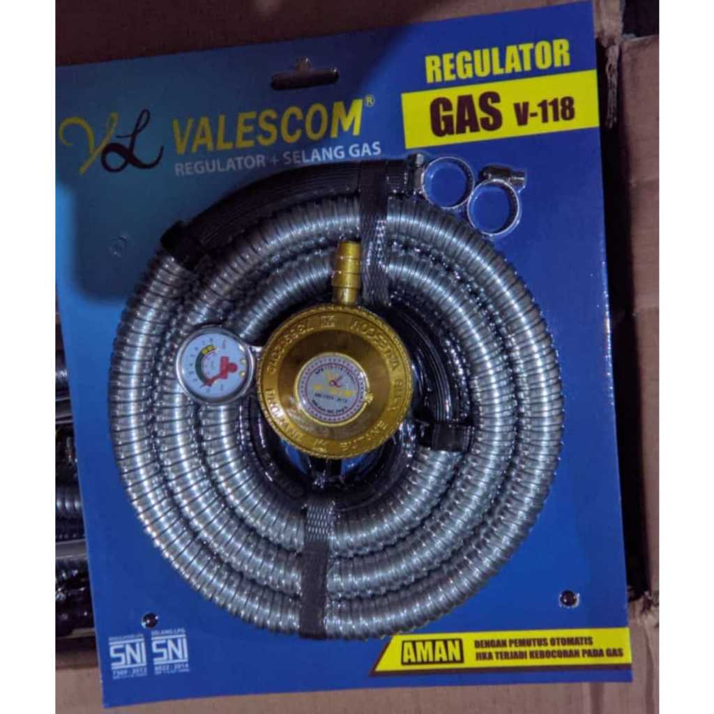 PAKET SELANG GAS DAN REGULATOR VALESCOM SNI V-118 SELANG GAS REGULATOR METER TEKANAN PANJANG 1,8 MET