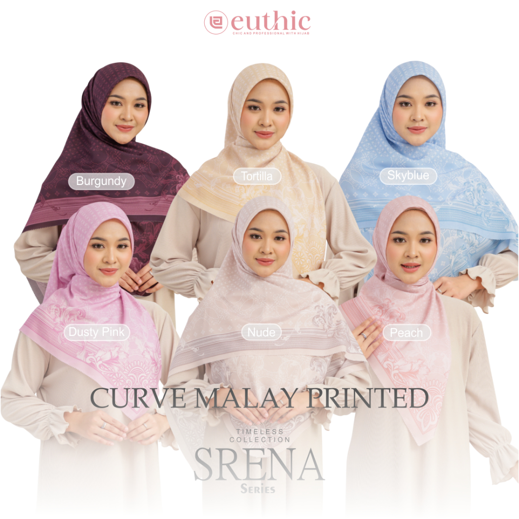 Euthic - Hijab Segi Empat Motif Numa Series Curve Malay Printed Scarf Premium – Dua Sudut Oval