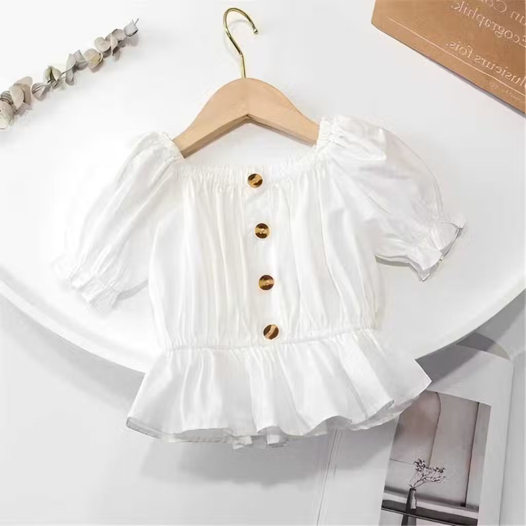 Dress Sabrina Anak Perempuan Crinkle Putih 1-5 Tahun | Blouse Anak Perempuan Crinkle 2-4 Tahun | Baj