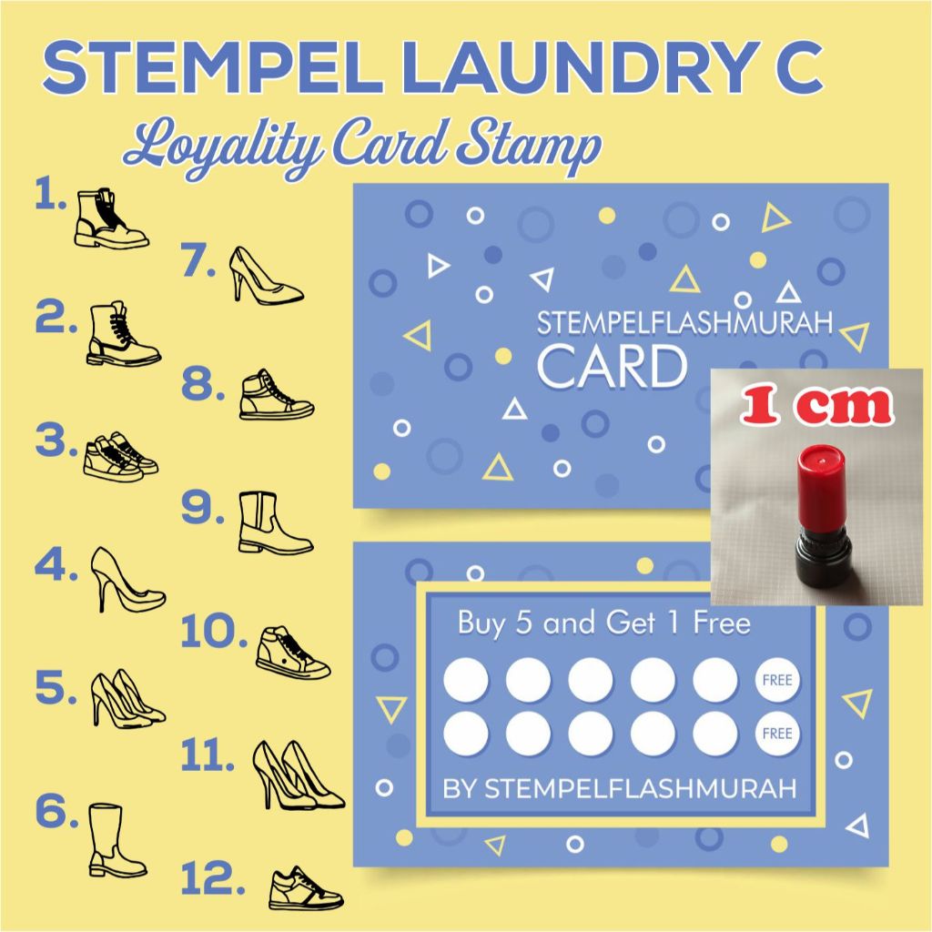 

stempel promo laundry C loyalty card sepatu pakaian tas tinta otomatis flash stamp murah