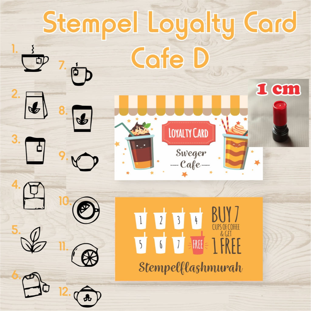 

stempel promo cafe D loyalty card es teh tea jumbo bar tinta otomatis flash stamp murah