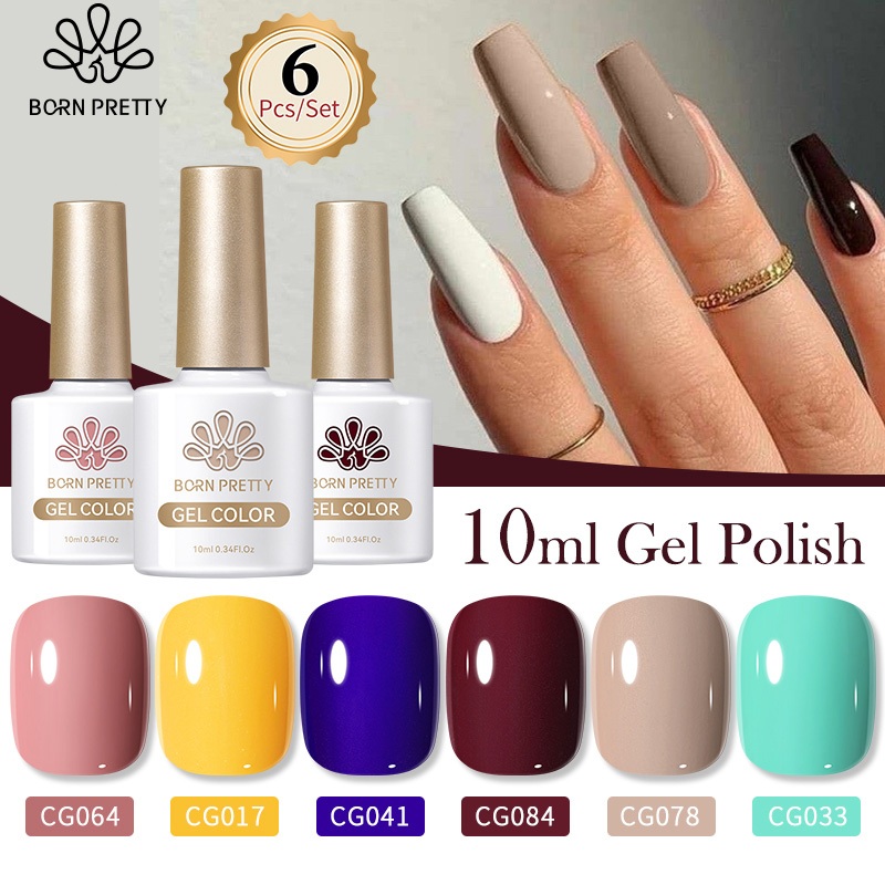 BORN PRETTY Green Yellow Blue Gel Nail Gel Polish Set 10ml 6 Botol Kutek Gel Set Nail Gel Set Kutek 