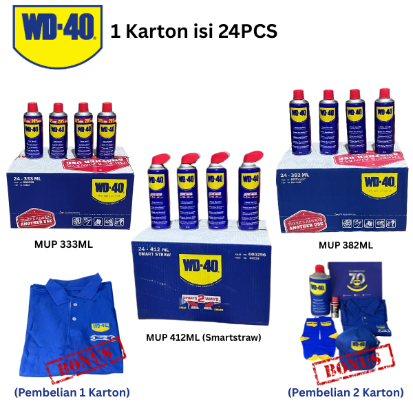 WD-40 Multi-Use Product / WD Pelumas Anti Karat MUP 333ml, MUP 382ml, Smartsraw 412ml Karton isi 24P