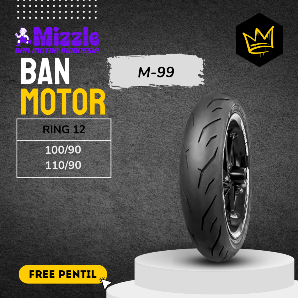 { Gratis Pentil } Ban Motor Mizzle M99 Ring 12 Pilih Varian 100/90-12 | 110/90-12 M-99 Ban Tubeless 