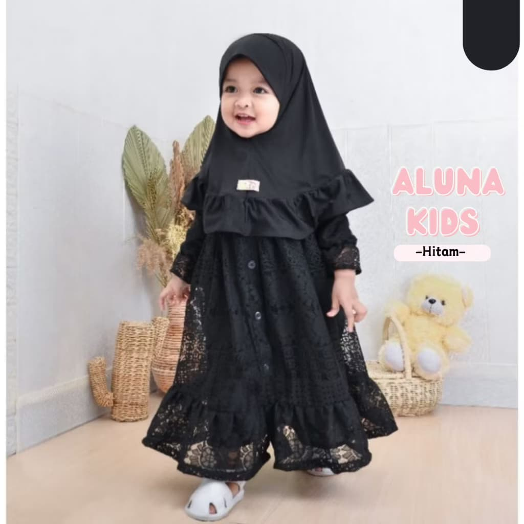 Gamis Anak 1-3 tahun Aluna Kids Gamis Brokat Malika set Jilbab Gamis Bayi Lucu Gamis Anak Putih Gami