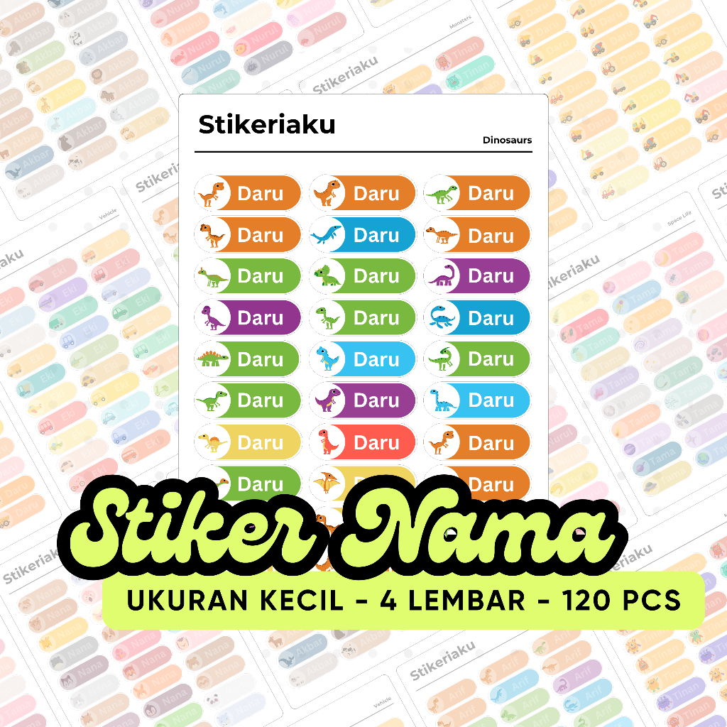 

[ 120 PCS ] 4 Lembar Stiker Label Nama Anak Custom Ukuran Kecil