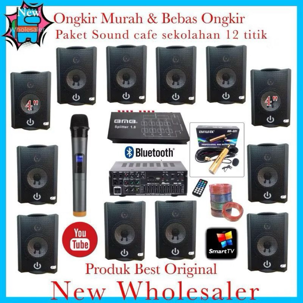 Paket sound Cafe Restoran crimson dusenberg 12 titik speaker 4inch spiliter bmb original resmi