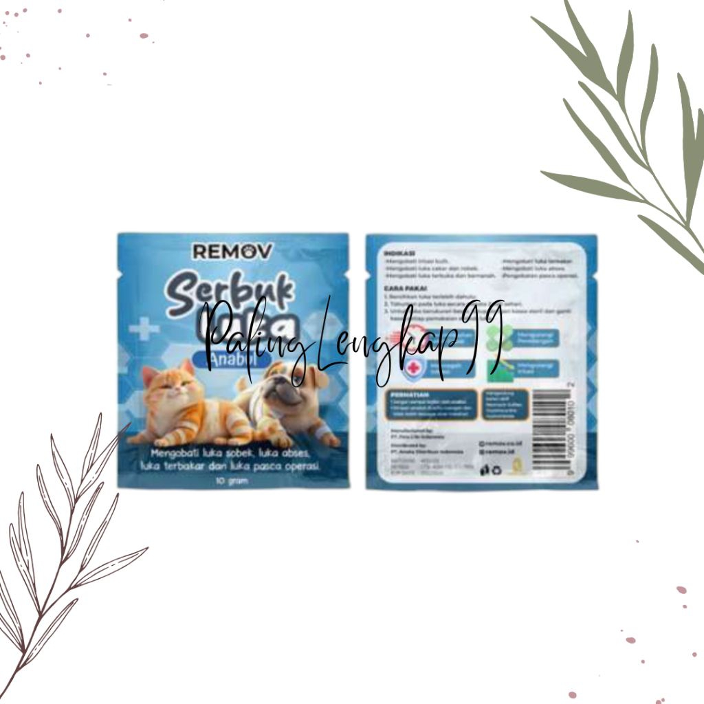 Remov Serbuk Obat Luka Luar Cakar Bernanah Pasca Operasi Antiseptik Antibiotik Kucing Anjing 10gr