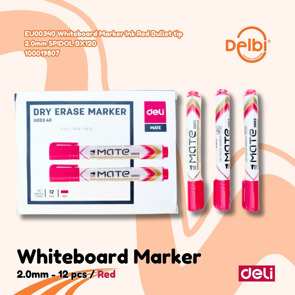 

(1 pc) DELI Whiteboard Marker Ink Red Bullet SPIDOL