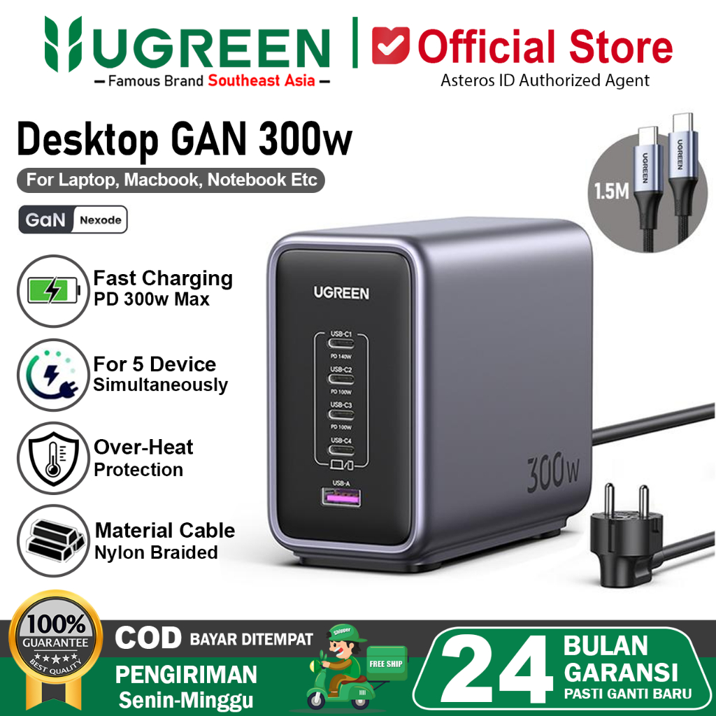 UGREEN Desktop Charger GAN 5 Port For Macbook, Laptop, Hp Fast Charging 300W 90903