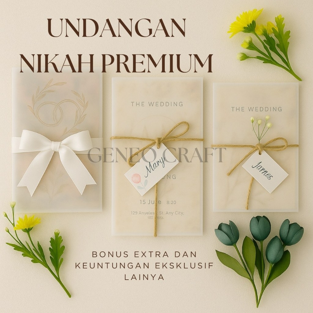 Undangan Pernikahan Simpel Eksklusif Kertas Premium –  Desain Elegan, Bisa Custom Nama & Custom Tema
