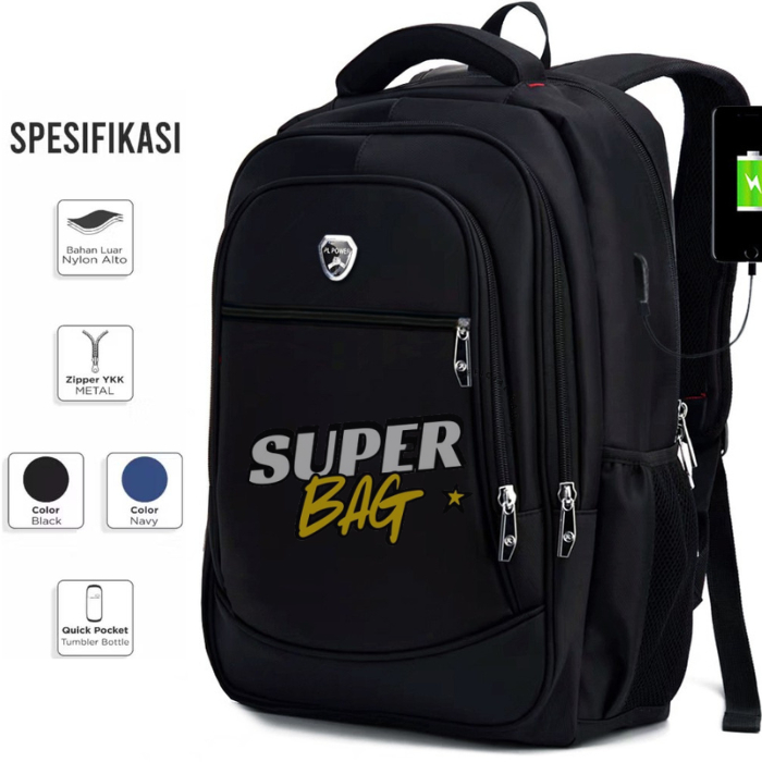 POLOGIVES - Tas Sekolah Anak Laki Laki SD SMP SMA Hitam Keren Kuat Dan Tebal Ada Mantelnya Tass Rans