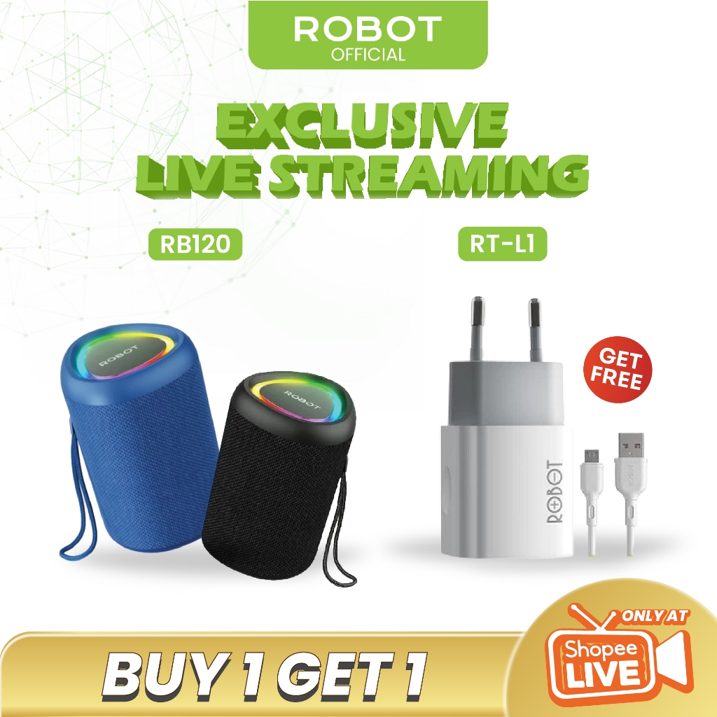 [FOR LIVE] ROBOT Bluetooth Speaker RB120 Bluetooth 5.3 RGB Waterproof IPX4 1200mAH Portable - Garans