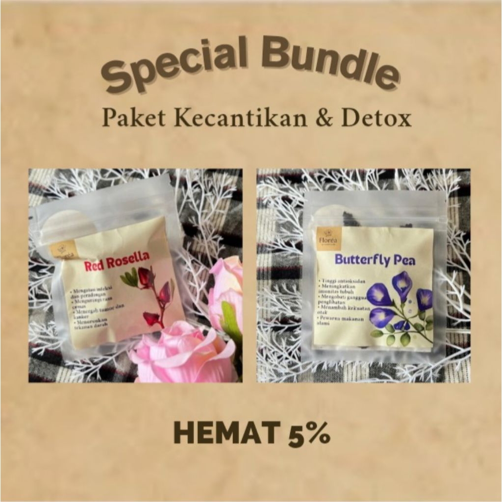 

florèa - Special Bundle Produk Flower Tea Red Rosella & Butterfly Pea Teh bunga herbal Teh bunga alami Teh kesehatan sachet 5gr