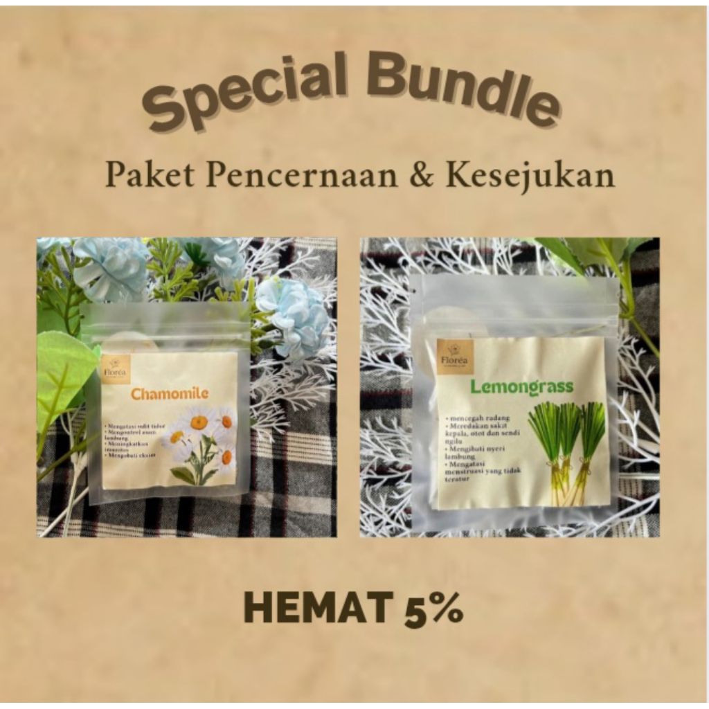

florèa - Special Bundle Produk Flower Tea Chamomile & Lemongrass Teh bunga herbal Teh bunga alami Teh kesehatan sachet 5gr