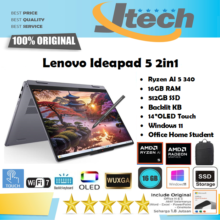 LENOVO Ideapad 5 2in1 14 OLED TOUCH RYZEN AI 5 340 16GB 512GB SSD 14"WUXGA OLED Win11 OHS