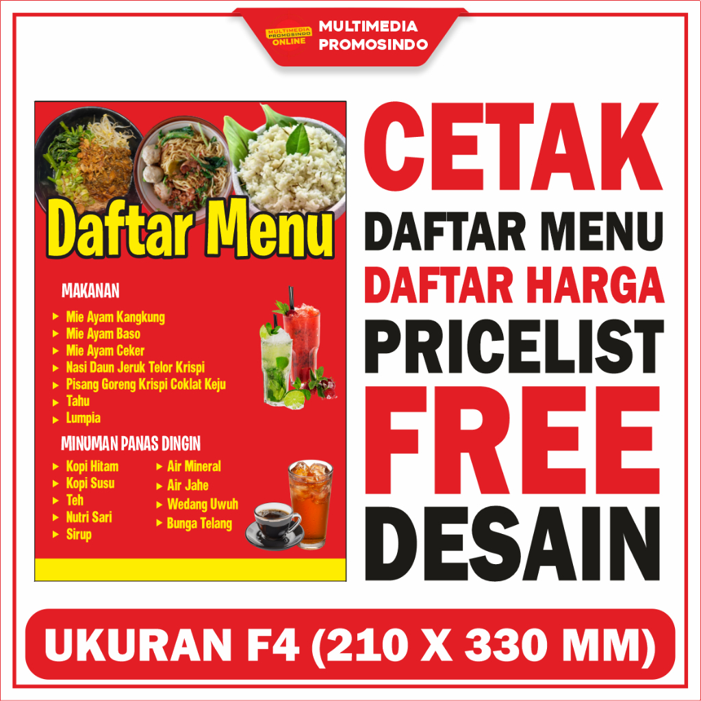 

DAFTAR MENU UKURAN F4 MAKANAN MINUMAN PRODUK LAMINATING DAFTAR HARGA PRICELIST FREE DESAIN