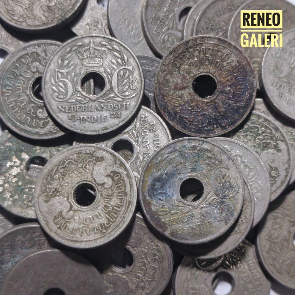 Jelek 5 Cent Sen Nederlandsch indie Bolong Uang koin kuno logam asli original jaman hindia Belanda 1