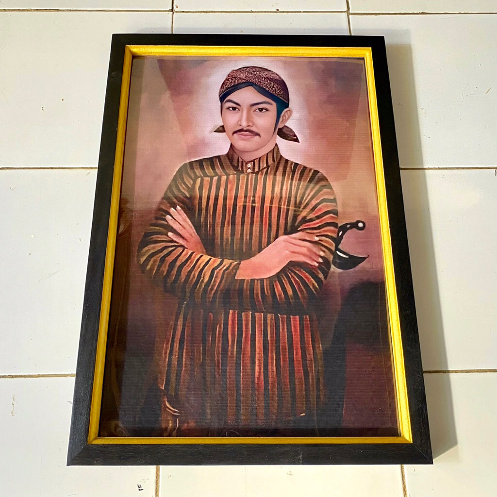 hiasan dinding lukisan cetak gambar sunan Kalijaga plus bingkai 65x45cm