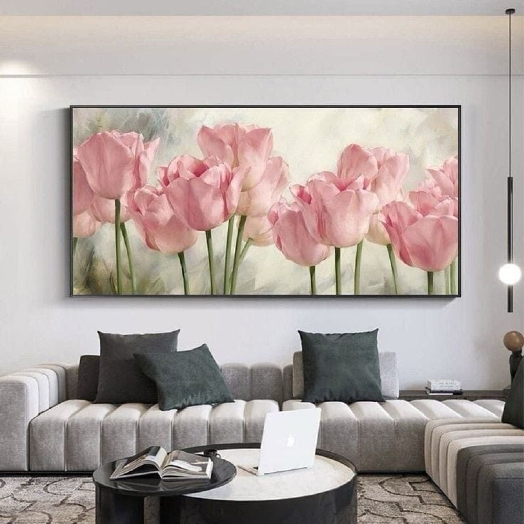 Lukisan Bunga Kuncup Mawar Pink || Modern Art || Aesthetic Art || Lukisan Abstrak Kanvas || Dekorasi