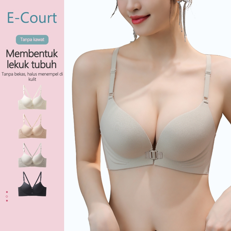 E-Court Bra wanita tanpa kawat-Bra seamless kancing depan-Bh seksi Bra tanpa tanda-Mengumpulkan bra
