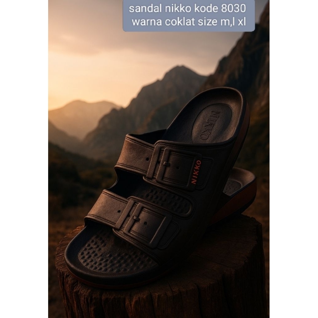 Sandal Niko Pria - Sandal Coklat Dua Strap Gaya Klasik bahan karet empuk nyaman dipakai casual trend