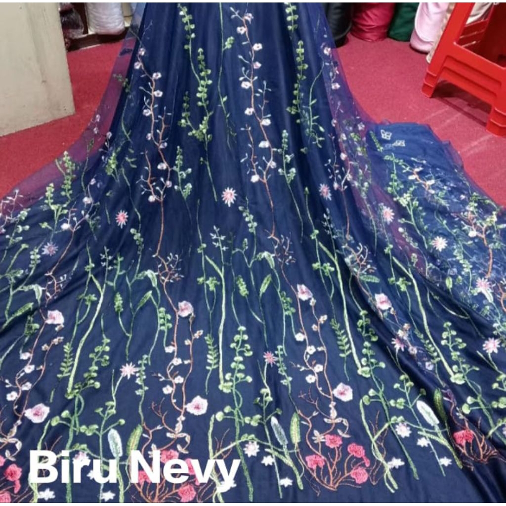 Kain Tile Valentino Garden // Tulle Bordir Bunga 3D Premium ( Harga per setengah meter 0,50 )