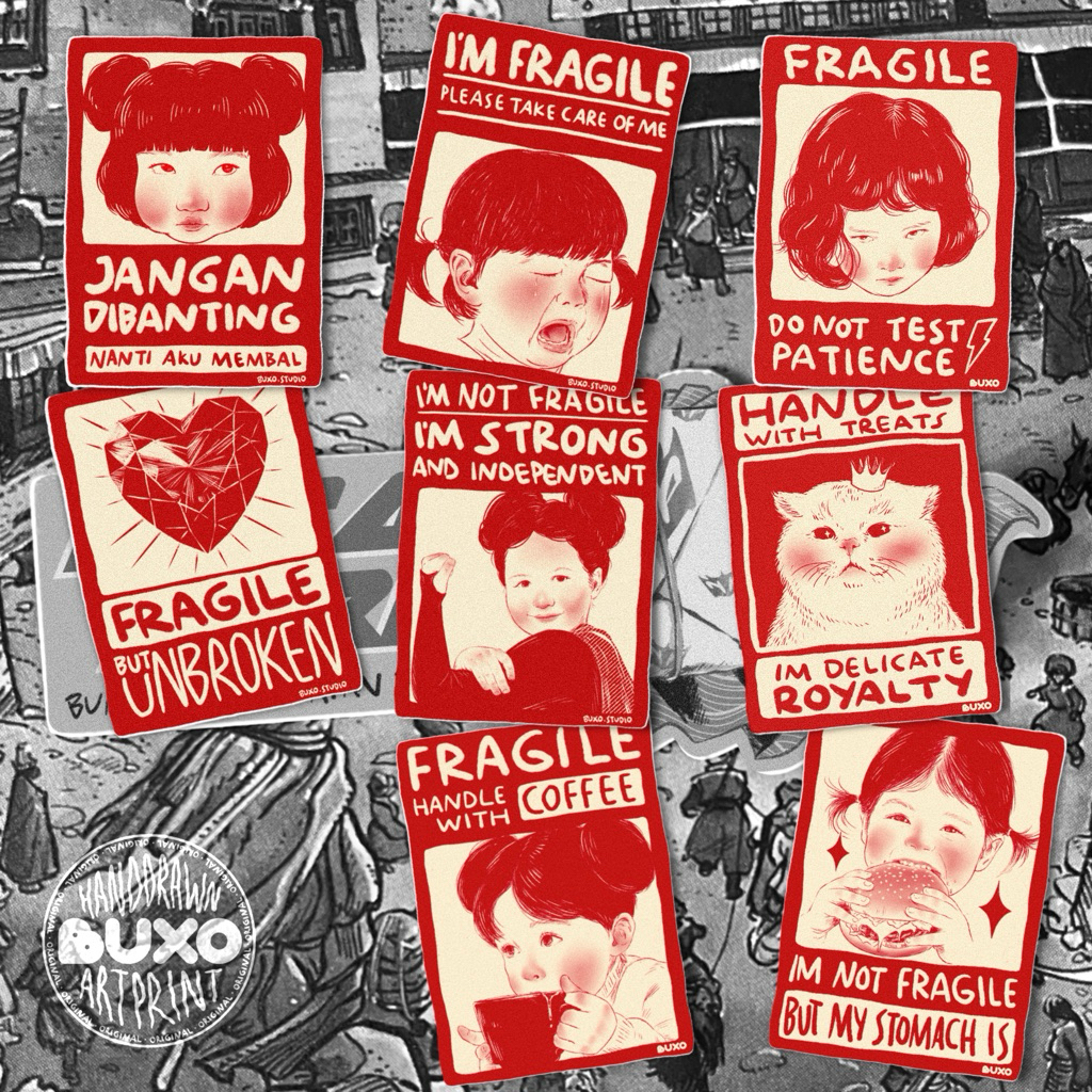 

DISCOUNT BUXO - FRAGILE JANGAN DIBANTING VINYL STICKER / STICK FILM MOVIE SERIES LUCU TUMBLER LAPTOP
