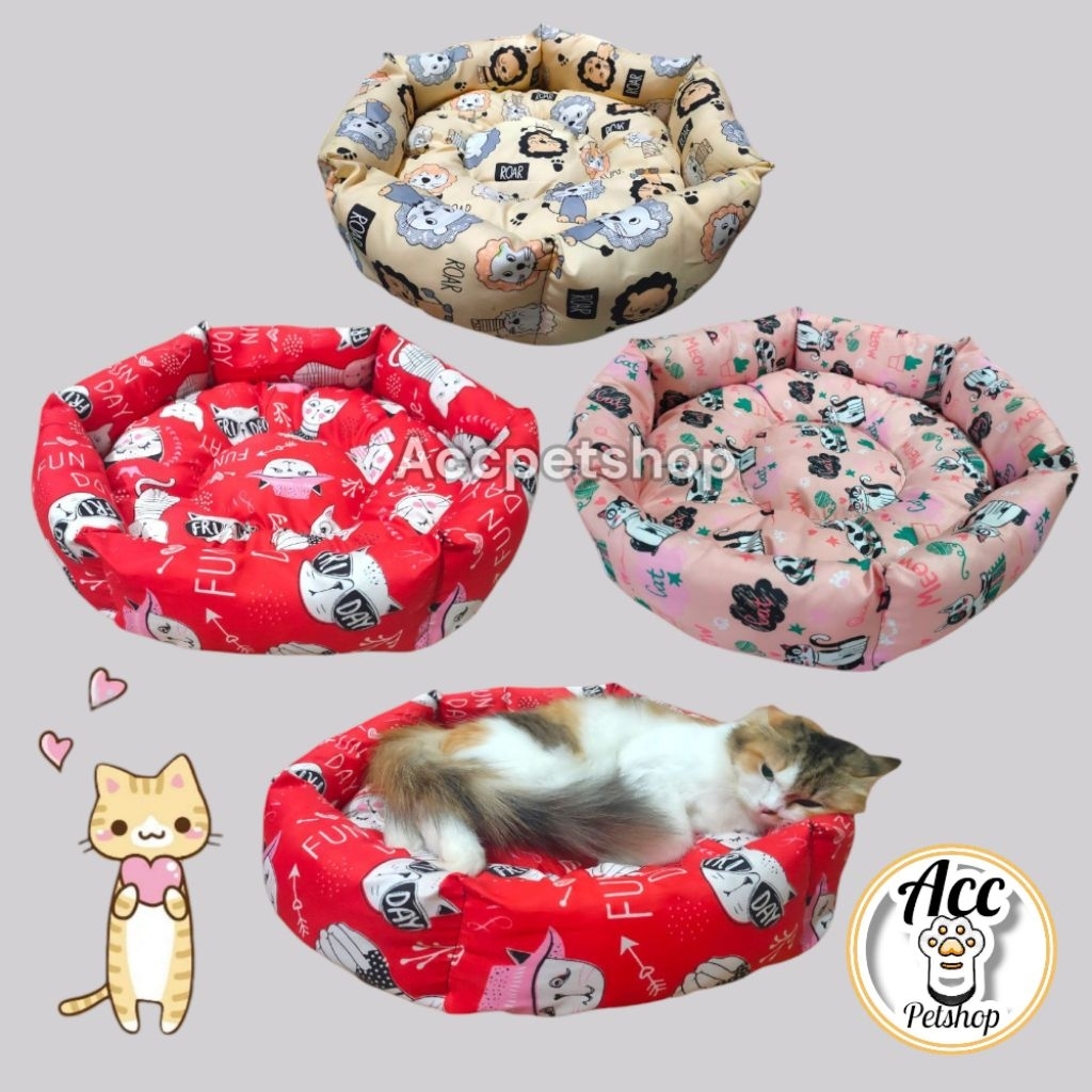 Kasur Tidur Kucing Anjing Model Bulat Motif Lucu Tempat Tidur Kucing