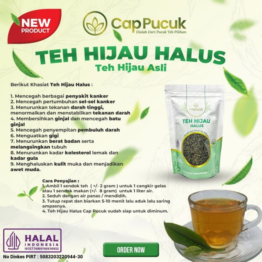 

TEH HIJAU HALUS CAP PUCUK 100% TEH DAUN ASLI GREEN TEA PEKO HALUS
