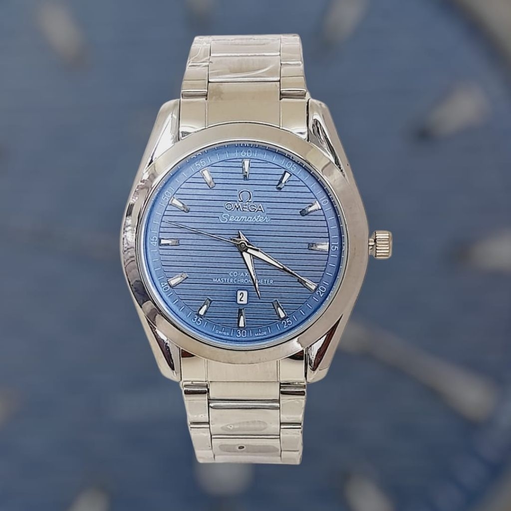 Jam Tangan Pria OmegaTanggal Aktif Rantai Terbaru Gold Color dengan Desain Elegan