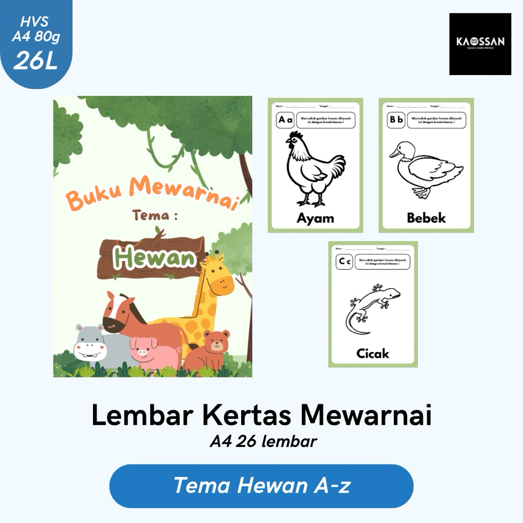

Lembar Mewarnai 25 Lembar Tema Hewan Sesuai Abjad A-Z A4