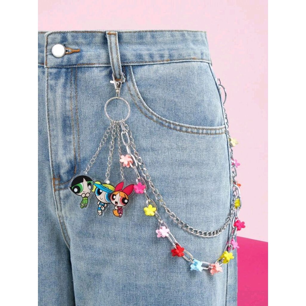 THE POWERPUFF GIRLS X SHEIN Blossom, Bubbles, Buttercup Pattern Acrylic Fashion Waist Chain