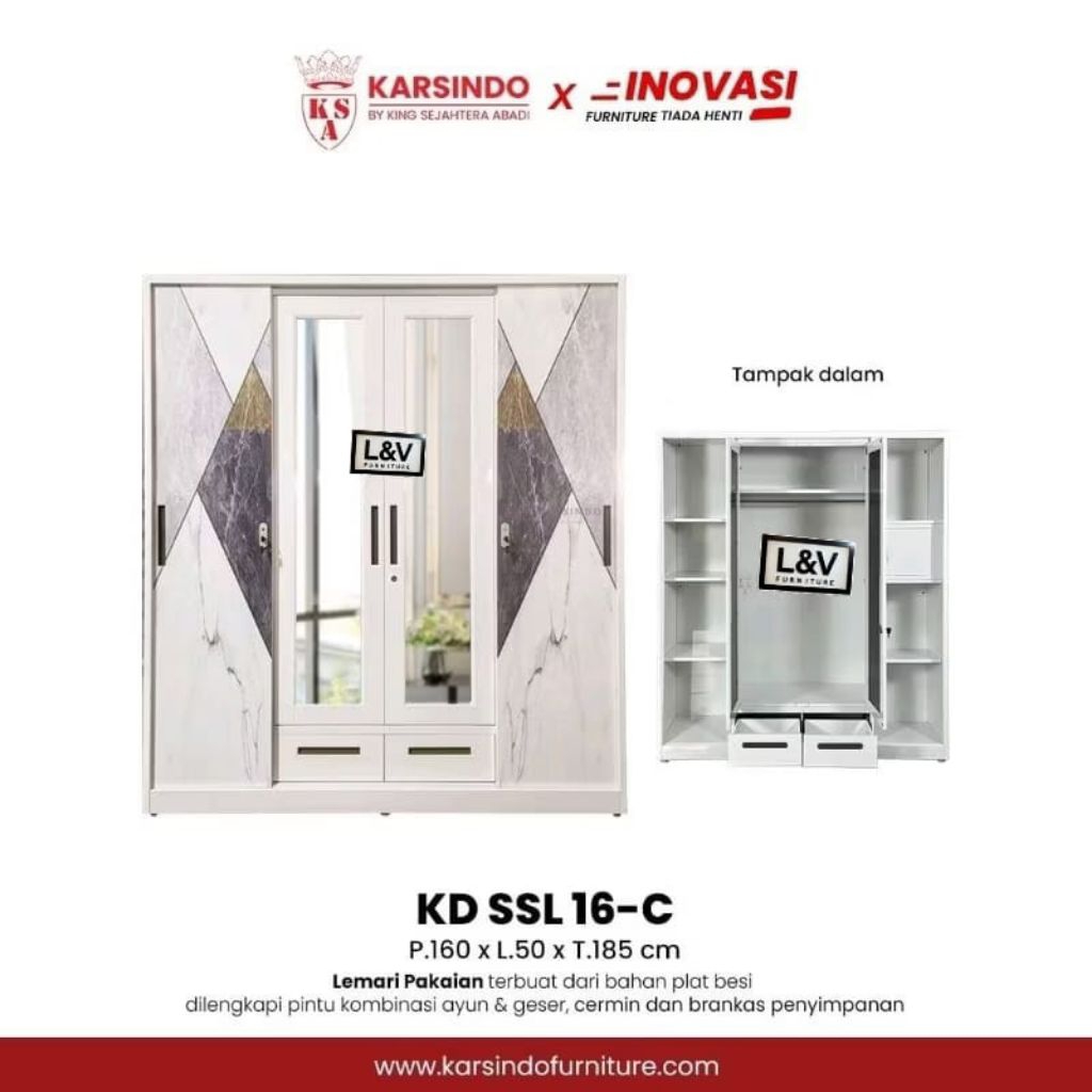 Lemari Pakaian Plat Besi 4 Pintu - Lemari Besi Import - Medan